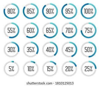 Set of colorful pie charts. Collection of blue percentage diagrams
