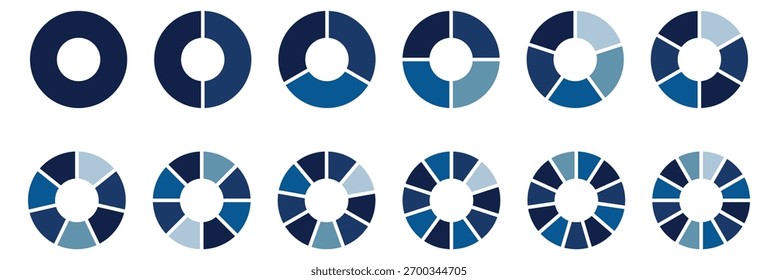 Conjunto de gráficos de pizza coloridos símbolo de ilustração vetorial. Diferentes círculos de cor isolaram elementos infográficos definidos no fundo branco. Coleção de diagramas de gráfico de pizza, ícones de círculo diferentes. 