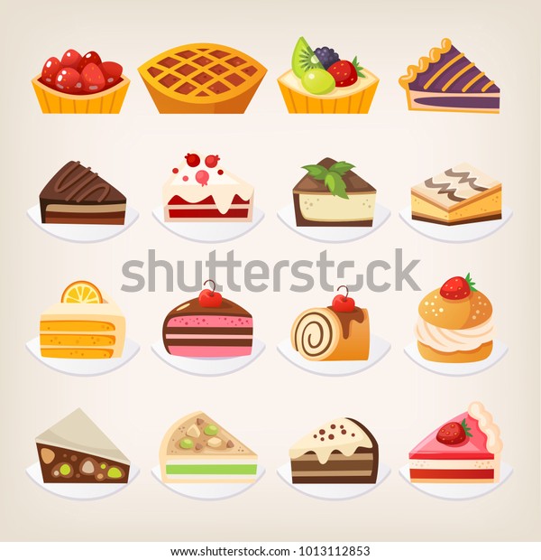 カラフルなパイ ケーキ その他の甘いデザートのセット 分離型ベクターイラスト のベクター画像素材 ロイヤリティフリー