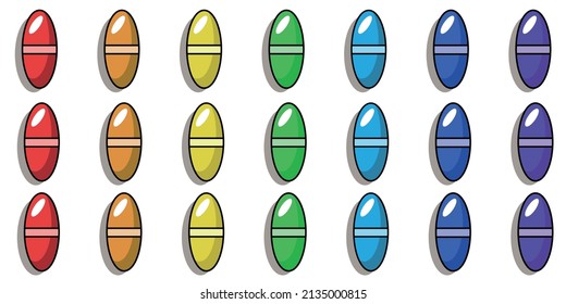 Conjunto de píldoras coloridas.Imagen vectora.