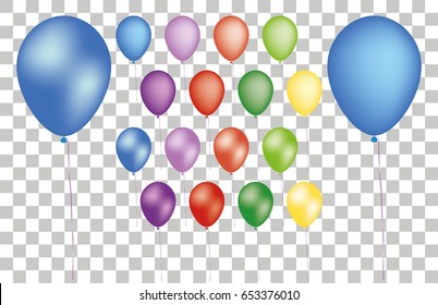 Set of colorful pink, blue helium balloon isolated in the air. Party decorations for birthday, anniversary, celebration, olympiad. A model of a realistic balloon. Festive Shine Balloon. Vector.