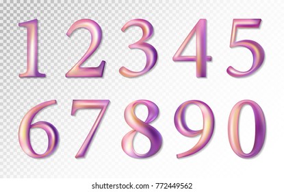 Set of colorful pink lilac vector numbers, from 0 to 9. Vector image. Transparent background.