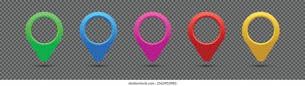 Set of colorful pins and markers for maps and navigation systems. Your location is here pin design. Vector illustration.	
