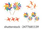 Set of Colorful pinwheel toy vector illustration isolated on white background