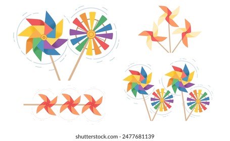 Set of Colorful pinwheel toy vector illustration isolated on white background