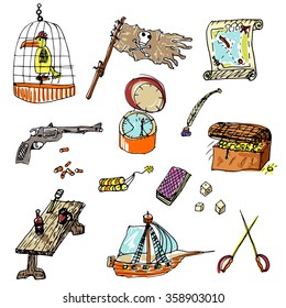 Set of colorful pirate's things. 