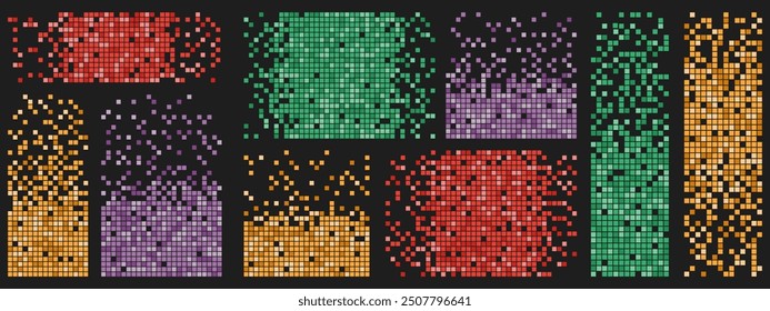 Set of colorful pixel abstract mosaic backgrounds. Decay effect. Vector illustration.