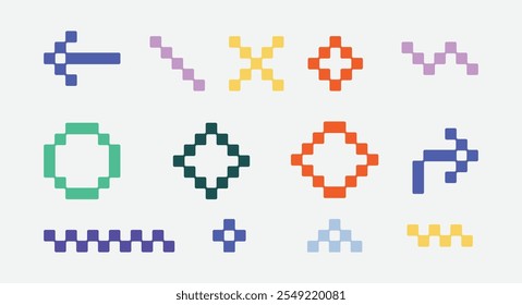 Conjunto de Elementos Pixel Coloridos, Seta Geométrica Marcada, Forma Marcada, Coleções de Vetores