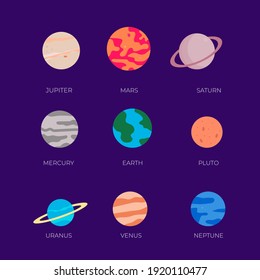 Set of colorful planets for children book or decoration.