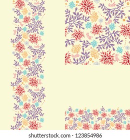 Set of colorful plants seamless pattern and borders backgrounds