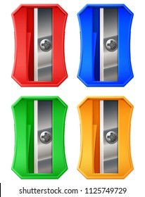 Set of Colorful Plastic Pencil Sharpeners Isolated in White Background