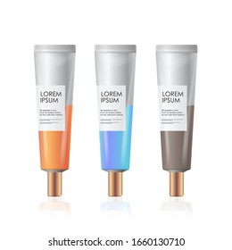 set colorful plastic tubes for cosmetic cream realistic packages collection beauty spa products natural cosmetology skincare packaging branding skin treatment concept vector illustration