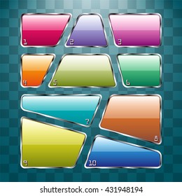 Set of colorful plates on abstract background. Vector illustration.