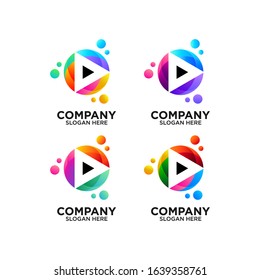 set colorful play button with bubbles logo design