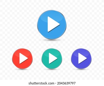 Set of colorful play buttons isolated on transparent background. Flat vector icons.