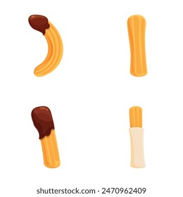 Set of colorful and playful cartoon snack treats and desserts with vector illustration. Includes sweet and tasty chocolate, banana popsicle, ice cream, and more. Perfect for kids and indulgence