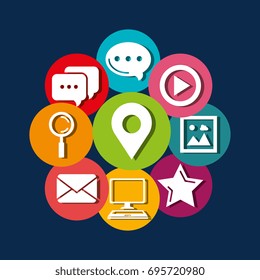 set of colorful pointer of social media icons