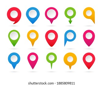 Set of colorful pointers. Collection of map markers. Map pins. Navigation and location icons. Vector illustration.