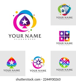 Set Set mit buntem Poker-Logo, Vektorvorlage, Creative Poker-Logo-Design-Konzepte