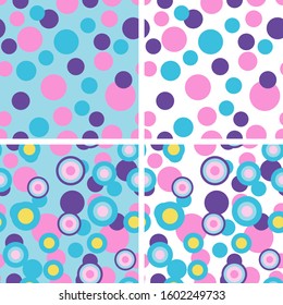Set of colorful polka dot pattern. Seamless dotted pattern with pink and blue circles. Vector abstract background collection