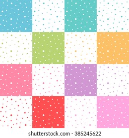 Set of Colorful Polka Dot seamless patterns. Vector illustration.