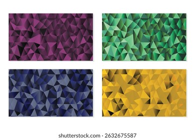 Set of colorful polygonal backgrounds, purple, green, blue, yellow, modern geometric design, vector art
