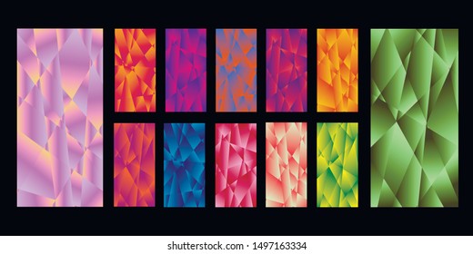 Set of colorful polygonal Vector EPS 10 illustration Gradient Background Texture. Simply geometric pattern. Template for design, banner, flyer, wallpaper, brochure, smartphone screen, mobile app. 