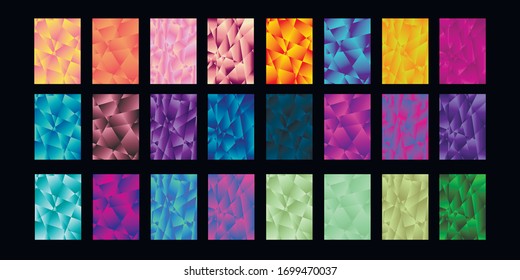 Set of colorful polygonal Vector EPS 10 illustration Gradient Background Texture. Simply geometric pattern. Template for design, banner, flyer, wallpaper, brochure, smartphone screen, mobile app. 
