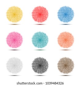 Set of colorful Pompon Fluffy hairy ball icon for abstract idea graphic design concept