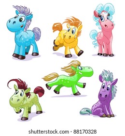 set of colorful  pony