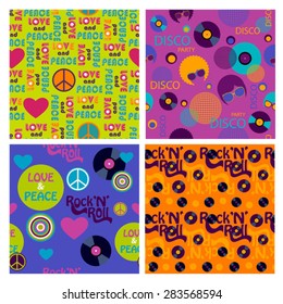 set of colorful pop art hippie musical pattern