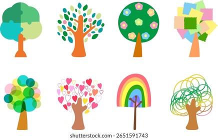 A set of colorful and pop trees suitable for children's and environmental designs