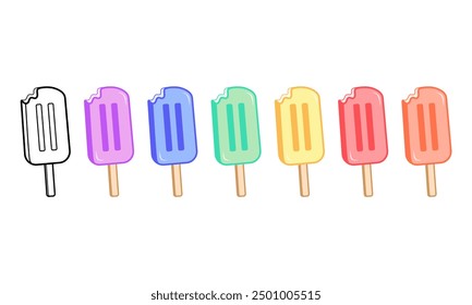 Set of colorful popsicle ice cream vector icons in pastel rainbow colors