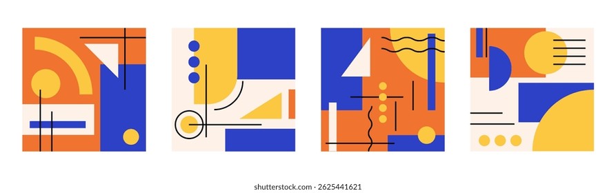 Set of colorful poster with geometric shape and line set. abstract pattern, design line art, trendy style. illustration with circle, square, triangle. design for cards, invitation	