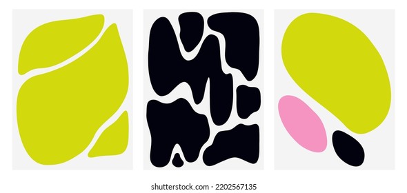 A set of colorful posters. Abstract shapes. Vector illustration isolated on a white background. Perfect for home decor, invitations, covers, postcards