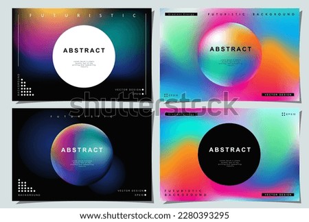 Set of colorful posters. Circle shape with neon lights. Abstract background with liquid gradient for banner, cover, social media posts.