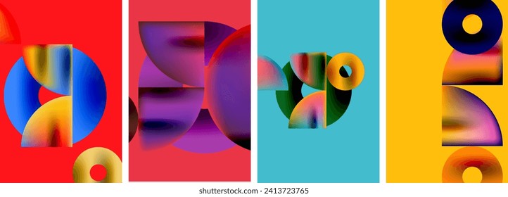 Conjunto de carteles coloridos con elementos geométricos redondos y círculos. Ilustración vectorial para fondo de escritorio, pancarta, fondo, tarjeta, ilustración del libro