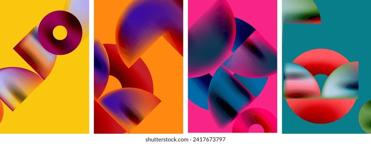Set of colorful posters with round geometric elements and circles. Vector illustration For Wallpaper, Banner, Background, Card, Book Illustration
