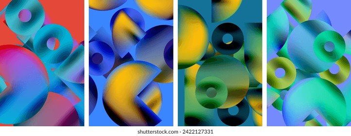 Set of colorful posters with round geometric elements and circles. Vector illustration For Wallpaper, Banner, Background, Card, Book Illustration