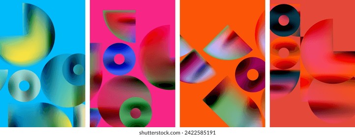 Conjunto de carteles coloridos con elementos geométricos redondos y círculos. Ilustración vectorial para fondo de escritorio, pancarta, fondo, tarjeta, ilustración del libro