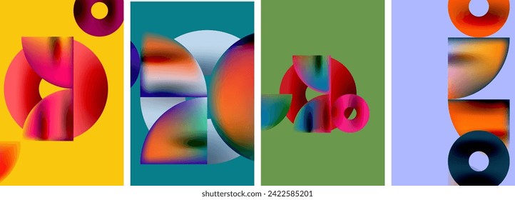 Conjunto de carteles coloridos con elementos geométricos redondos y círculos. Ilustración vectorial para fondo de escritorio, pancarta, fondo, tarjeta, ilustración del libro