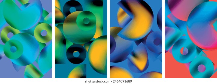 Set of colorful posters with round geometric elements and circles. Vector illustration For Wallpaper, Banner, Background, Card, Book Illustration