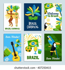 Set of colorful posters  with traditional elements of brazil nature and culture vector illustration