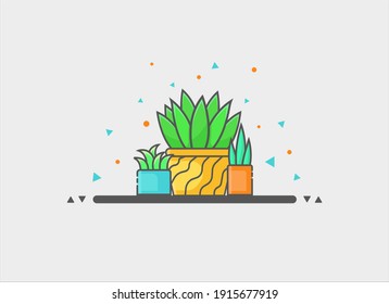 A set of colorful potted plants on a gray background can be used for backgrounds, wallpapers, invitation cards, posters, and banners. plant vector. plant illustration