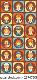 Set of colorful profession people flat style icons in circles with vector illustration