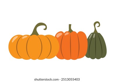 set of colorful pumpkins; autumn, Thanksgiving, Halloween season- vector illustration