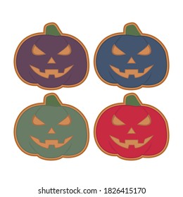 Set of colorful pumpkins cookies on a white background. Autumn food