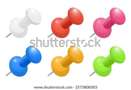 Set of Colorful Push Pin Illustrations, Thumbtack