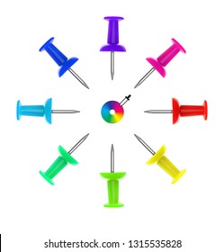 Set of colorful push pins. Vector illustration isolated on white background. Ready for your design. EPS10.