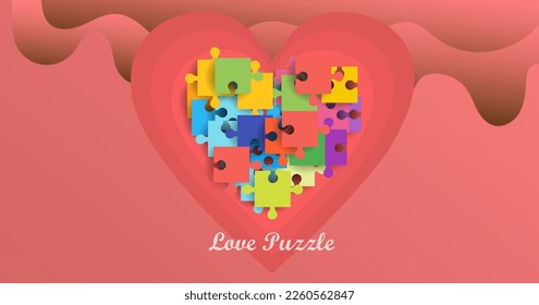 Set of colorful puzzle pieces forming a love pattern. Vector illustration eps 10